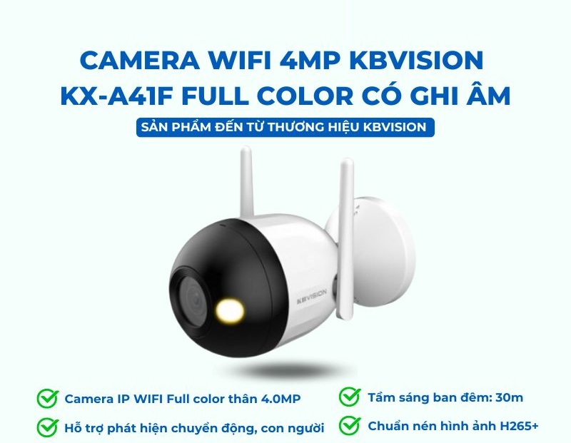 Camera wifi 4MP Kbvision KX-A41F Full Color có ghi âm